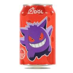 bevanda frizzante alla fragola con l'immagine del pokemon gengar